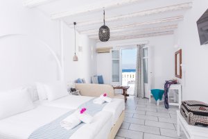 DELUXE DOUBLE ROOM: Double bed or two twins beds, with balconies in second floor with pool and sea view.