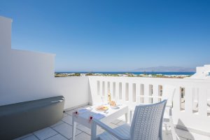 DELUXE DOUBLE ROOM: Double bed or two twins beds, with balconies in second floor with pool and sea view.